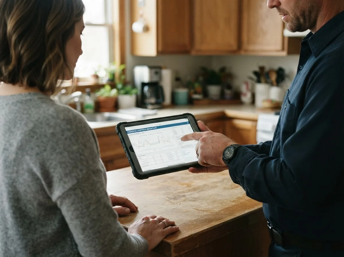 HVAC technician inspecting a heating & cooling system in East Stone Gap, VA